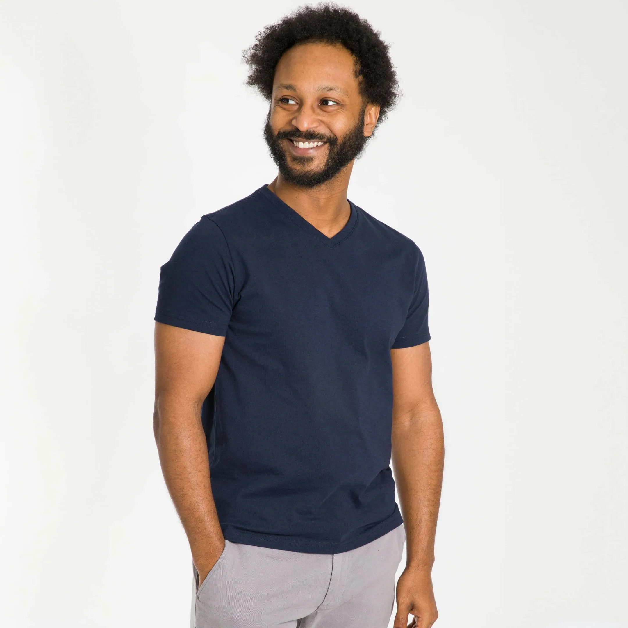 True Navy Pima Cotton V Neck Tee