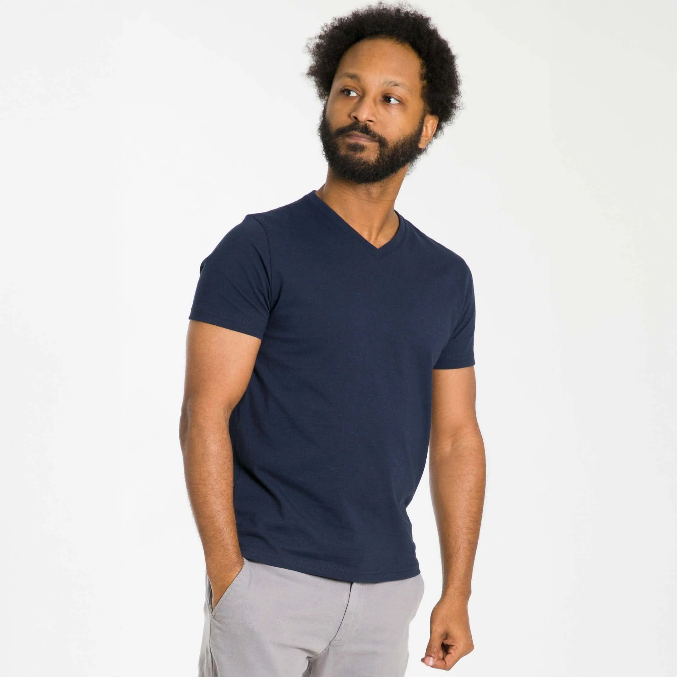 True Navy Pima Cotton V Neck Tee