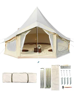 valiant Regatta Canvas Bell Tent w/Stove Jack, Waterproof Yurt Camping Glamping for Family Camping Outdoor in 4 Seasons, Beige