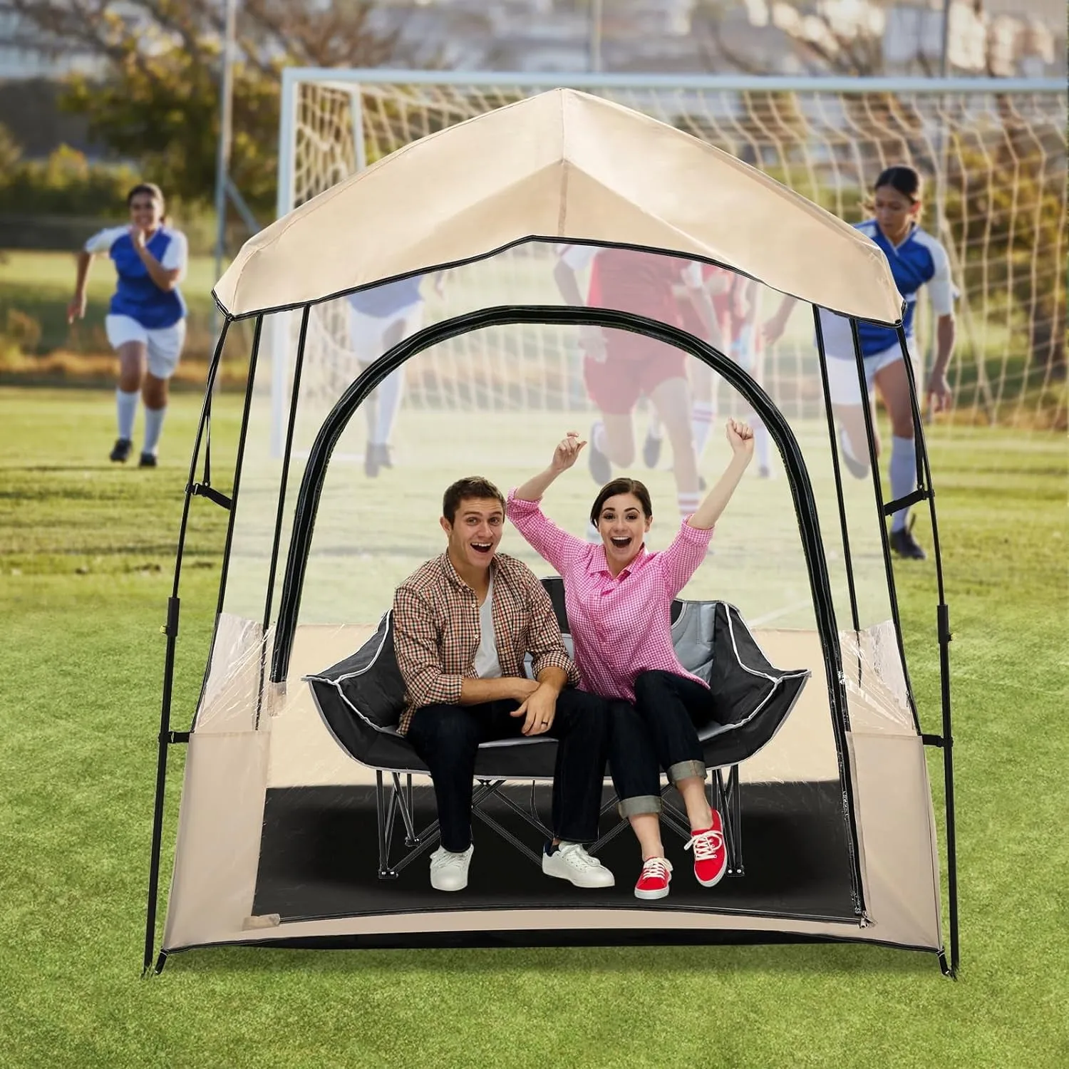 versatile LILYPELLE Sports Tent, Instant Pop-Up Tent Shelter Outdoor Clean Bubble Tent, Provides Rain Tent Protection for Watching Sports Events, Camping, Fishing, Cheering, and Parades, Khaki