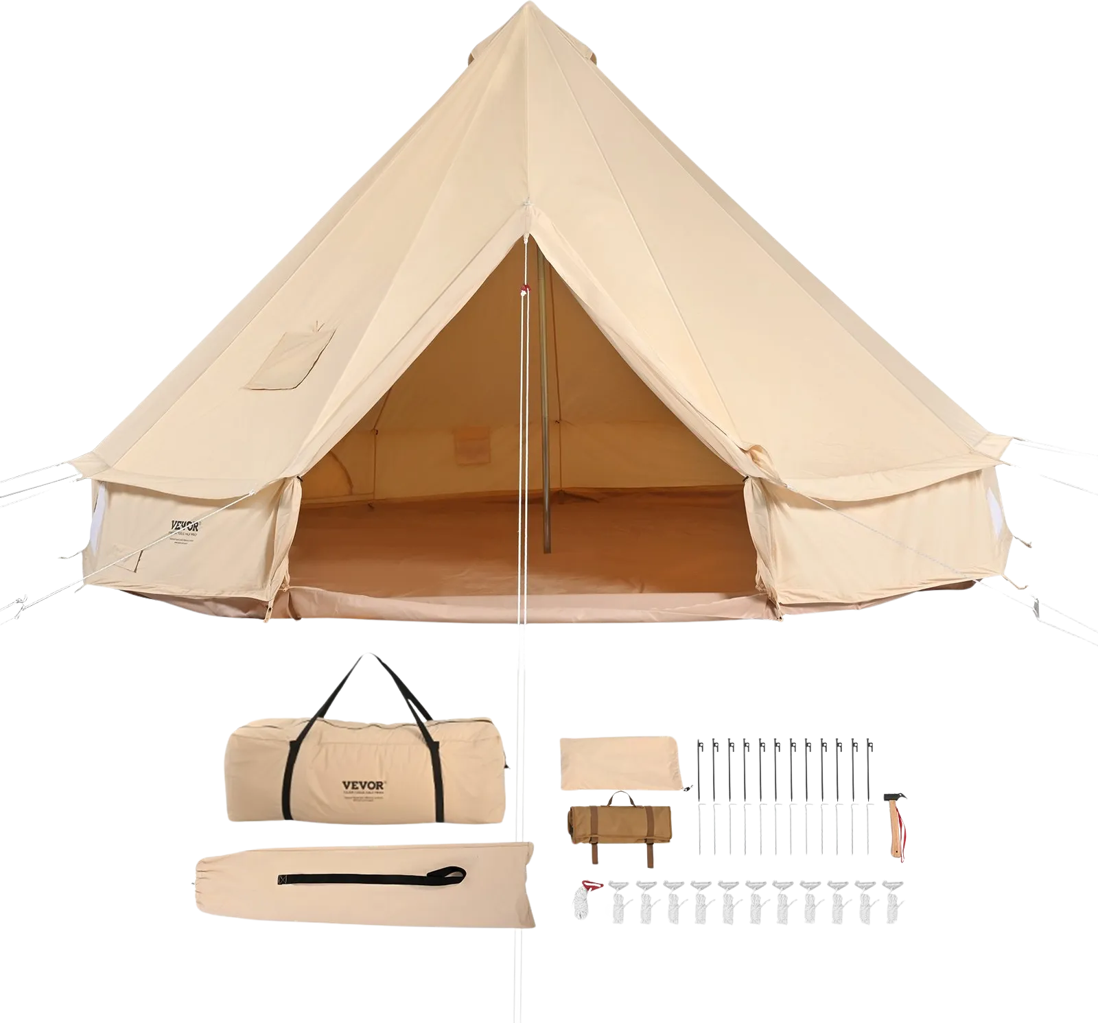 Vevor Bell Tent 13.1' Waterproof Canvas Yurt with Stove Jack and Detachable Side Wall Fits 5-8 People New