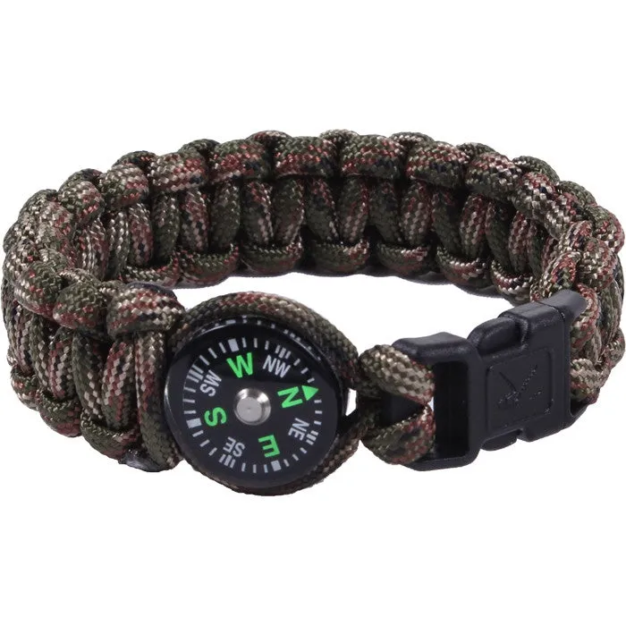 Woodland Camouflage - Cobra Weave Compass Paracord Bracelet